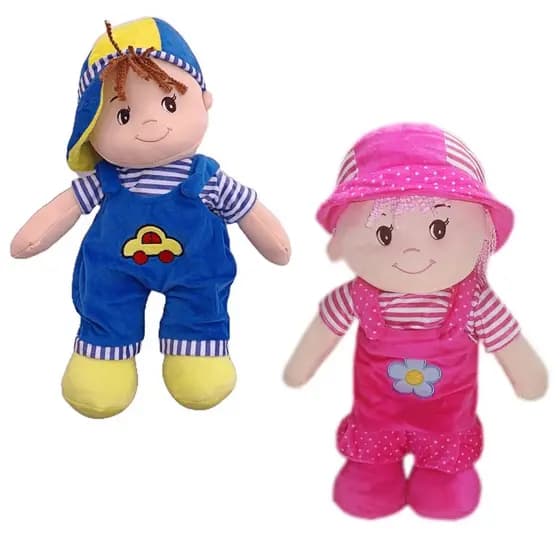 Brinquedos Boneca De Pano Menina E Menino Pelúcia Roupinha Rosa E Azul 40 Cm Bebe Fofinho