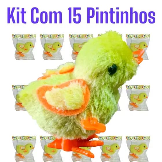 KIT com 15 Pintinhos Amarelinho Amarelos Brinquedo Divertido De Pelúcia A Corda Infantil --- HM TOYS