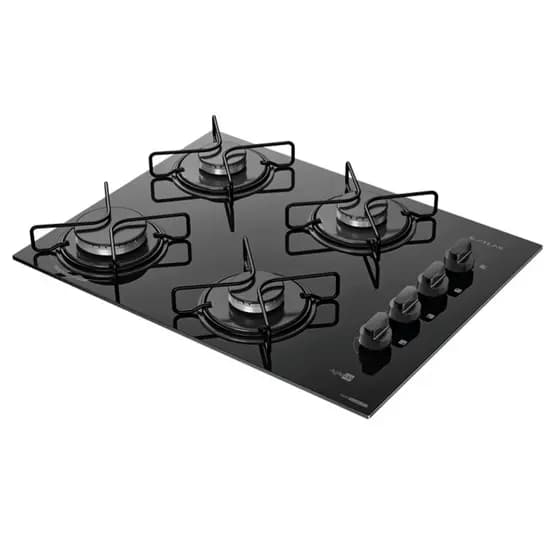 Cooktop 4 Bocas a Gás Atlas Agile Up com Mesa de Vidro e Queimador Mega Chama Preto Bivolt