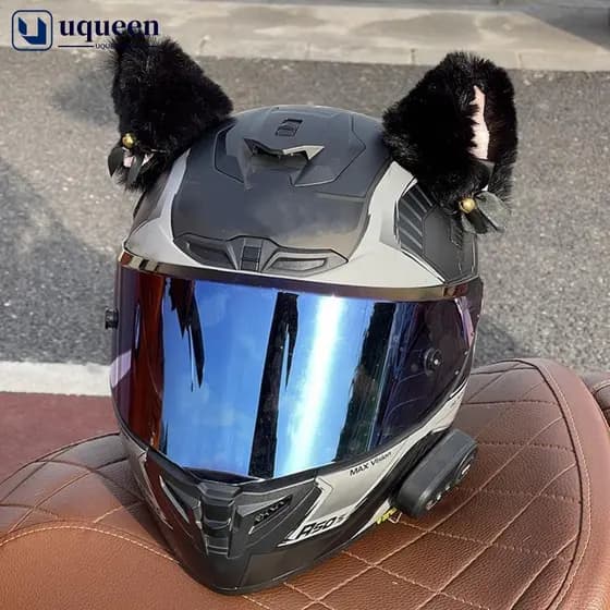UQUEEN 2Pcs Capacete De Pelúcia Motocicleta Orelhas De Gato Decoração Autocolantes Motocross De Fora De Estrada A7L7