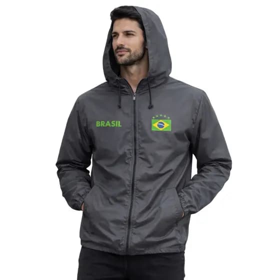 Casaco Corta Vento Masculino Do Brasil Com Capuz Estilo Seleção