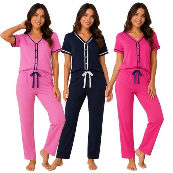 Pijama Feminino Americano Manga Curta / Pijama Blogueirinha / Pijama de Botão