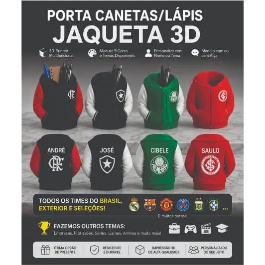 Porta Canetas/Lápis e Caneca Jaqueta 3D Personalizada TIMES DE FUTEBOL - Presente criativo