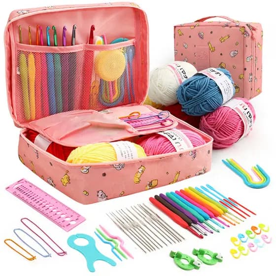 59Pcs/Set Wool Crochet Hooks Beginner Artesanato Artesanal Ganchos De Crochê Agulha Fios De Lã Saco De Armazenamento Acessórios De Costura DIY