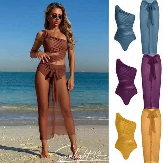 Maiô feminino de malha com efeito de controle abdominal e emagrecimento, com saia envolvente, para férias à beira-mar e
