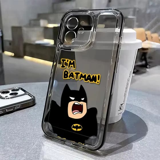 Capa iPhone Para 16/15/14/13/12/11 Promax HD Transparente Batman Cartoon Macia 7/8 Plus/X/XR/Xs Max