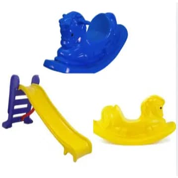 Kit Playground Infantil com 2 Gangorras Cavalinho e 1 Escorregador Médio