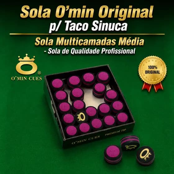 2 Solas O'min Original laminada para Taco Sinuca/Ponteira Sola Média Multicamadas (OMN-00)