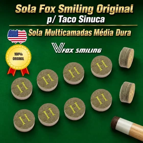 2 Solas Fox Smiling Original p/ Taco Sinuca/Ponteira Sola Laminada Multicamadas (SFX-00)