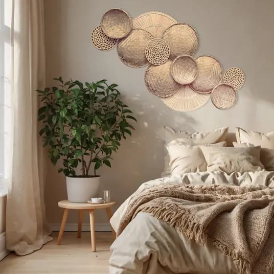 Kit peneiras Palha Decoração Parede Boho Vintage Praia Campo Cacto
