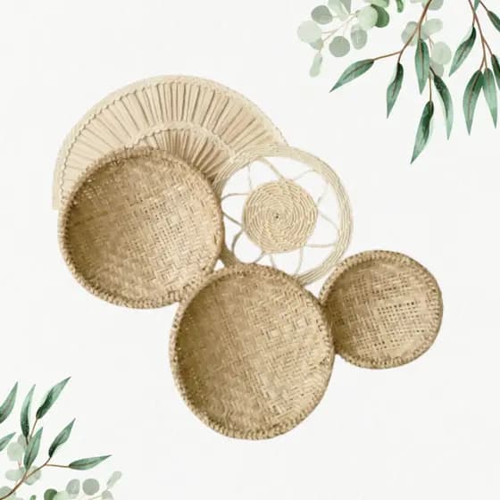 Decoração De Parede Boho Composição Cestos Palha Suculenta