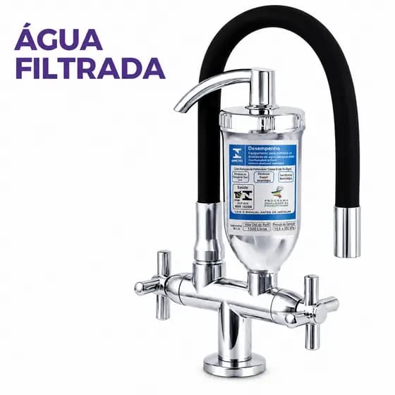 Torneira Cozinha Bancada com Filtro Purificador Bica Flexível Preta Refil Incluso Dazie