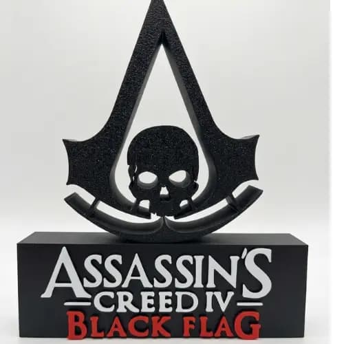 Placa Assassin's Creed Black Flag – Letreiro Gamer Mesa, Enfeite Setup, Caveira 💀⚔️
