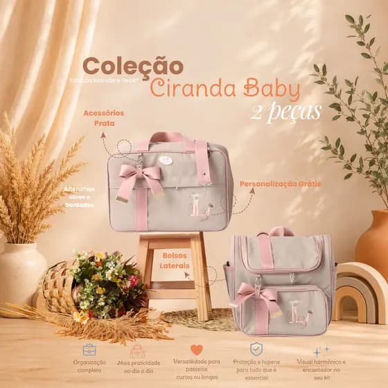 Kit bolsa maternidade Personalizado 2 peças menina | Coleção Ciranda Baby