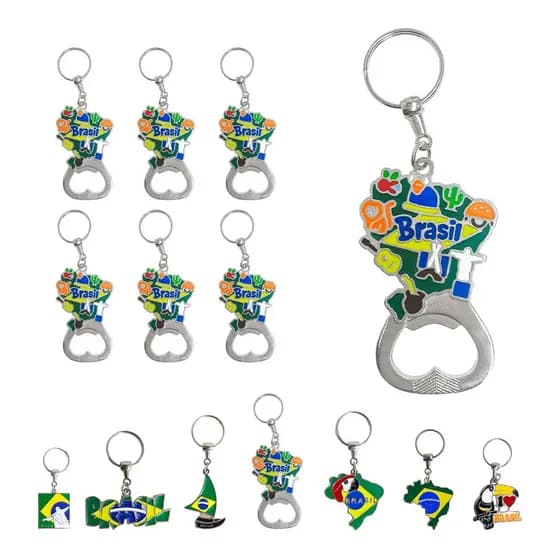Kit 12 Chaveiros De Metal Abridor de Garrafa Mapa Brasil