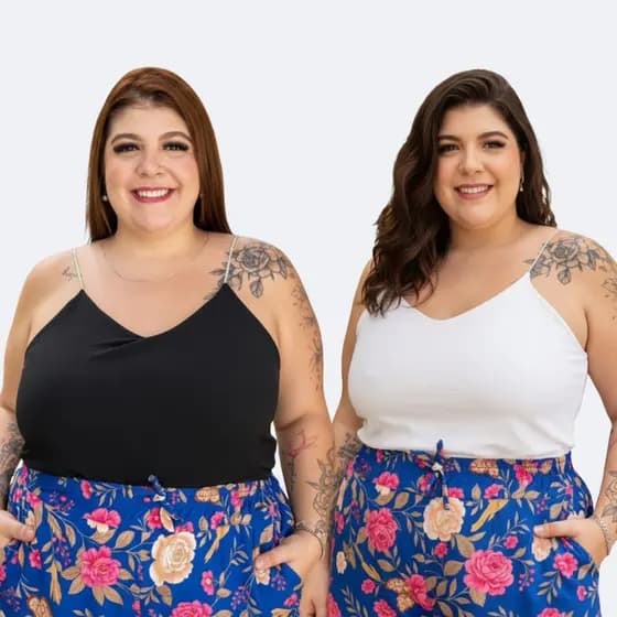 Kit 2 plus size Regata Feminina Alça Strass Blusa Brilho Elegante Forrada Tecido Duna Premium
