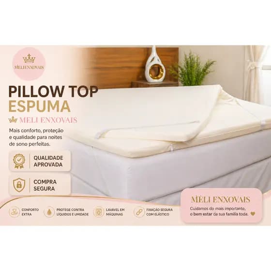 Pillow Top Espuma D20 400 Fios Branco Lavável Ant mofo - - Protetor Extra Macio para Camas BOX