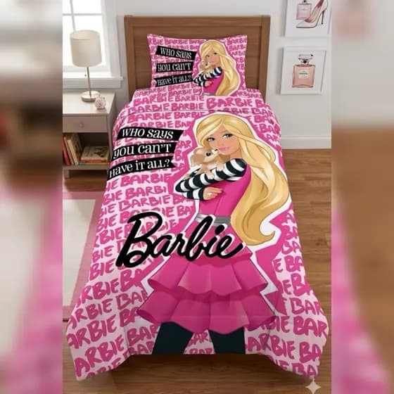 kit edredom Barbie 3 peças .1 edredom + travesseiro + Fronha