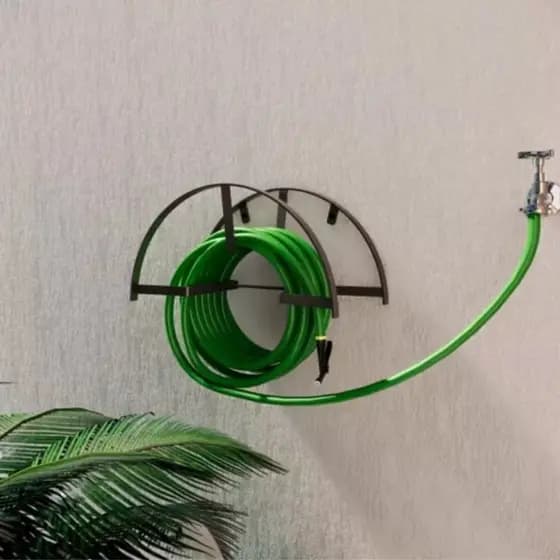 suporte para Enrolar Mangueira De Parede Reforçado Preto Fosco