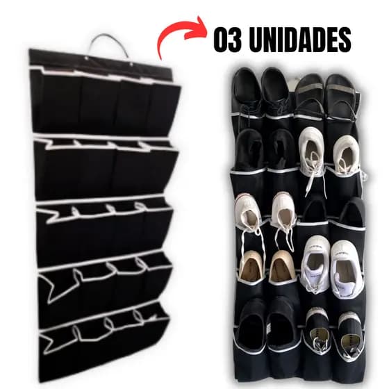 Kit 3 Sapateira de Porta Vertical 20 Bolsos - Organizador de Sapato Resistente e Moderno