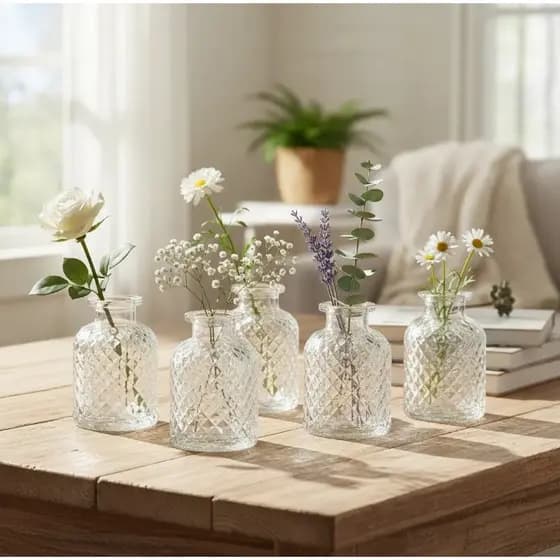 Kit 5 Mini Vasos Vidro Releve Decorativo Lembrancinha
