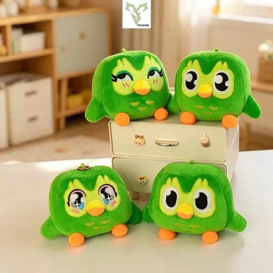 Rytanda Coruja Verde Brinquedo De Pelúcia Pingente Simulação Fofa Duolingo Chaveiro Macio E Divertido Animal Namorada Es