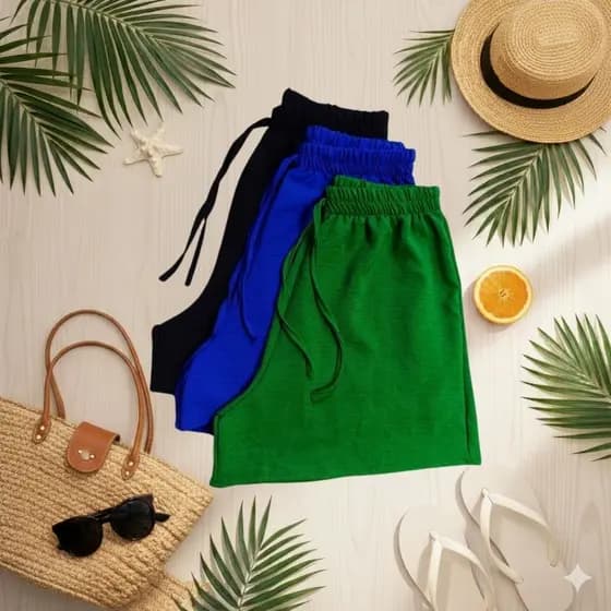 Kit 3 Short Tecido Duna - Short Feminino Soltinho Tendência Feminina do Verão