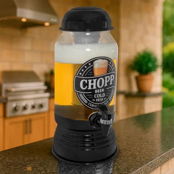 Chopeira Preta De Vidro Com Dispenser 3L Torre De Chopp Bar Restaurante Churras Gourmet