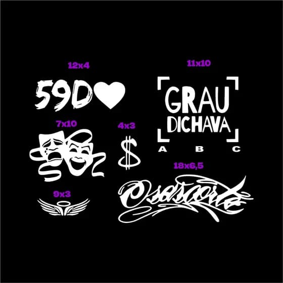 Kit 06 Adesivos GRAU DICHAVA, 59D, CHORA AGORA RIR DEPOIS, CIFRÃO, ANJO Motoo, OSASCORTE