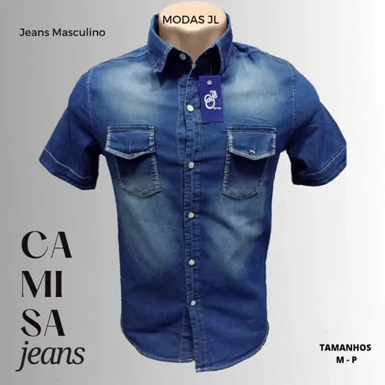 Camisa Jeans Masculina Manga curta Tam so "P" Social a botões
