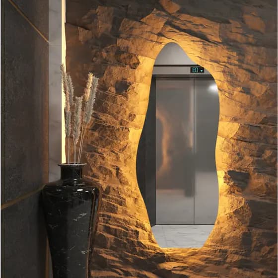 Espelho Orgânico e Oval Com Led Grande 1 Metro Lapidado Luz Amarela E Branca Decorativo Para Quarto Sala Banheiro 100X50