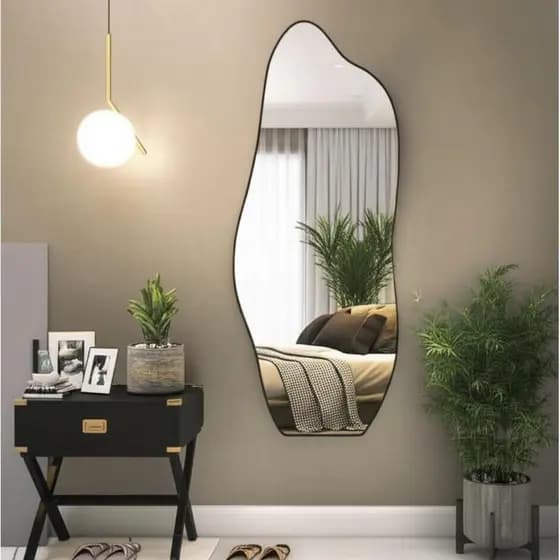 Espelho Orgânico Com Moldura Em Couro Corpo Inteiro100x50 Espelho Grande Decorativo Sala Banheiro Quarto