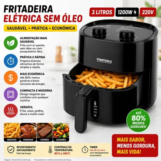 Fritadeira Elétrica Sem Óleo 3 Litros 1200w 220v Saudável Prática Econômica