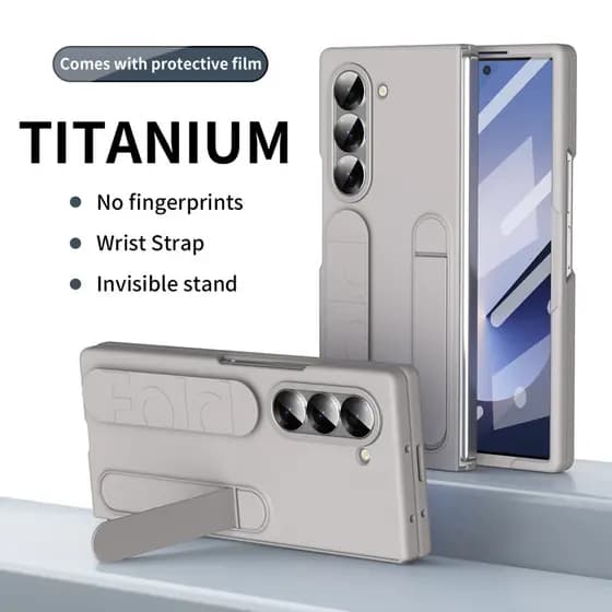 Para Samsung Galaxy Z Fold 7 6 5 Caso ELVEV Sensação De Pele Duro PC Suporte Invisível Escudo Com Alça De Pulso