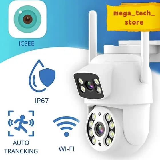 Câmera De Segurança Lente Dupla APP ICSEE PRETA IP66 WiFi 360 Sensor Visão Noturna Externa
