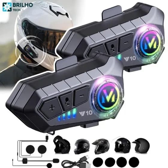 Y10 Motocicleta Sem Fio Bluetooth 5.3 Fone de Ouvido Capacete Kit de Chamadas Mãos Livres À Prova D'Água