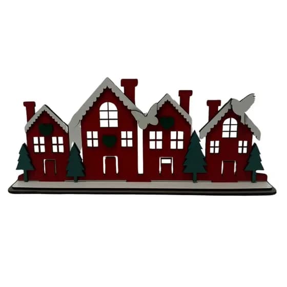 Decoração Mesa Natal Cristão Madeira Vilarejo Casinhas Neve