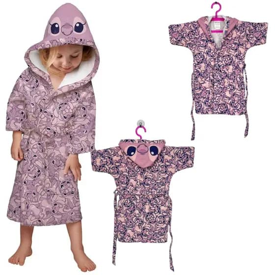 Roupão Infantil Com Capuz Stitch Angel Menina Atoalhado Felpa Não Desfia Verso Felpudo Algodão