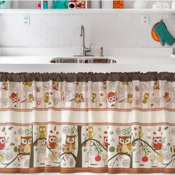 CORTINA PIA ESTAMPADA 1,50 X 0,90 LINDA OXFORD COZINHA C/ BARRADO