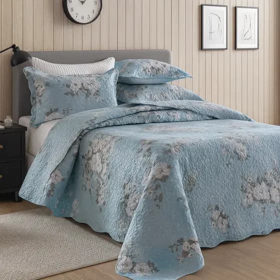 Cobre Leito Queen Size + Porta Travesseiro Dupla Face Estampado Floral e Geométrico 3Pçs
