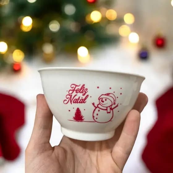30 Pote Cumbuca Pequeno Plastico Branco 400 Ml Tema Natal Boneco Neve
