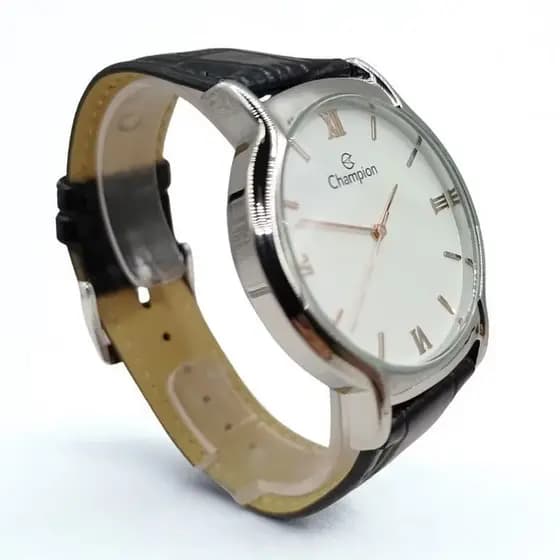Relógio masculino prata pulseira de couro preto 42mm CN20006Z Champion