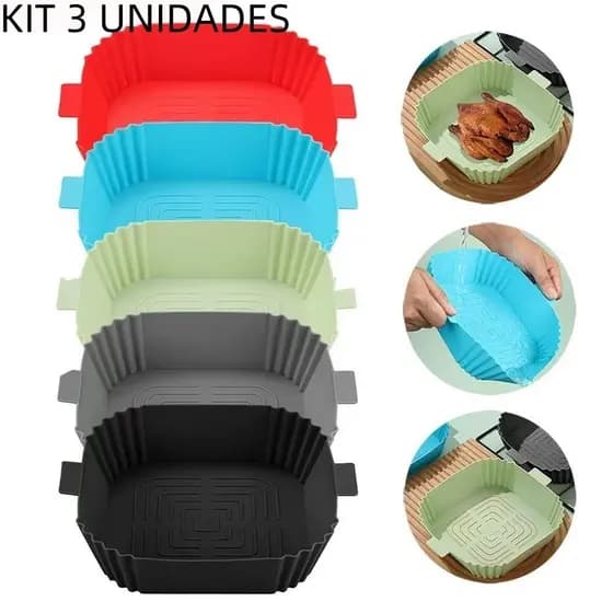 KIT 1/2/3 Formas De Silicone Com Alça 17x17cm Para Assadeira Air Fryer E Forno Cozinha