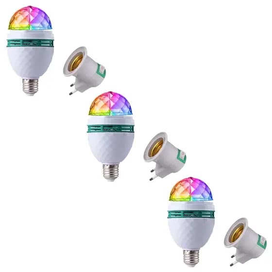 Combo 3 Lâmpada Led Globo Colorida Giratoria Festa 110v/220v