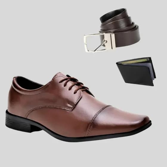 Kit sapato social italiano masculino com cadarço elegante carteira e cinto bicolor