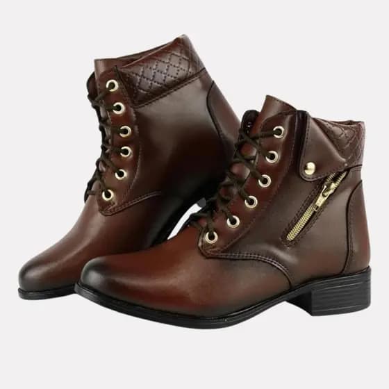 Bota feminina cano curto com zíper lateral e cadarço confortável casual preço atacado estiloso