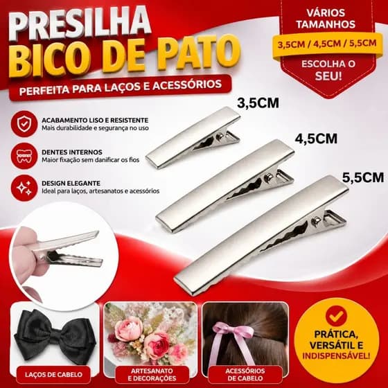 Presilha de Bico de Pato 3,5cm | 4,5cm | 5,5cm para Laços e Acessórios de Cabelo