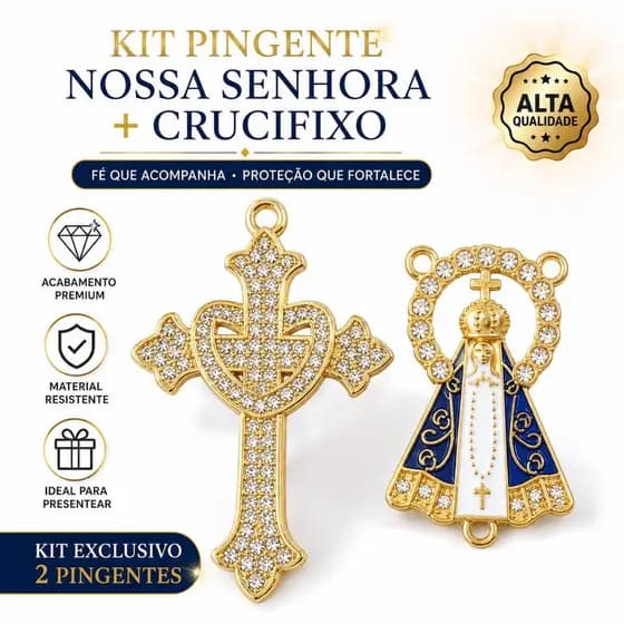 Kit Pingente Nossa Senhora + Pingente Crucifixo Para Fazer Terço Bijuterias Em Zamac
