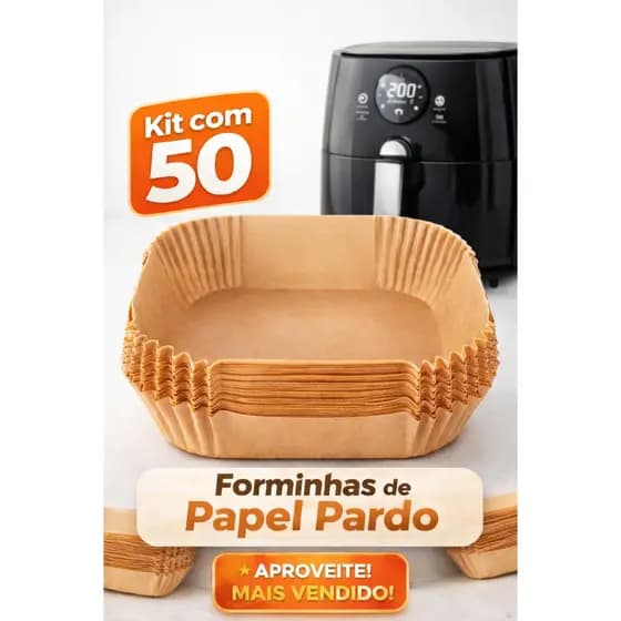 Kit 50 Formas Quadradas Papel Air Fryer Antiaderente Descartável Prática Não Gruda