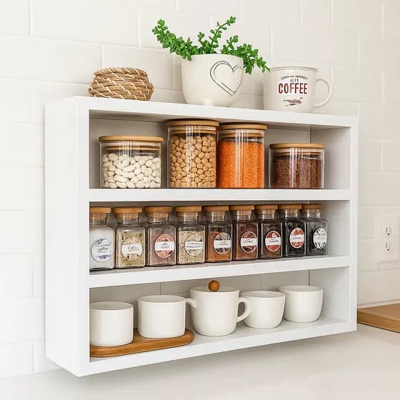 NICHO PORTA TEMPERO SUPORTE EM MDF 44CM 3 PRATILEIRA DE PAREDE PRATELEIRA LINDA COZINHA XICARAS ORGANIZADOR